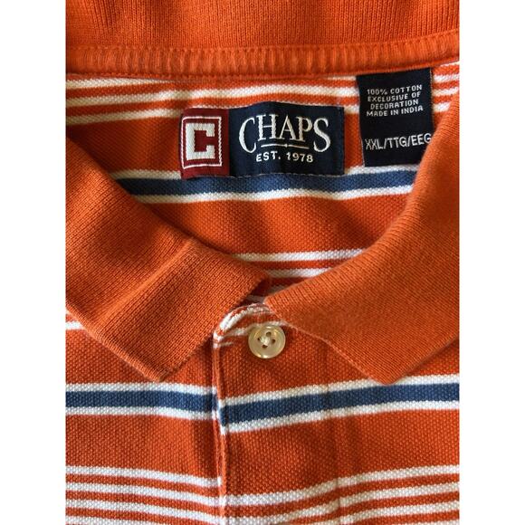 Y2K Mens XXL Striped Polo Orange Blue Coastal Preppy Academia College Golf 2XL - Picture 3 of 8
